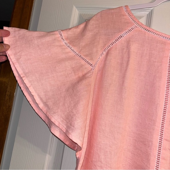 Symple NYC 100% Linen Flutter Sleeve Blouse - Picture 1 of 11